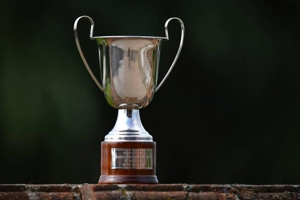 The trophy is displayed during the Day One of Italian Challenge at Margara Golf Club on July 22, 2021 in Solero, Italy.