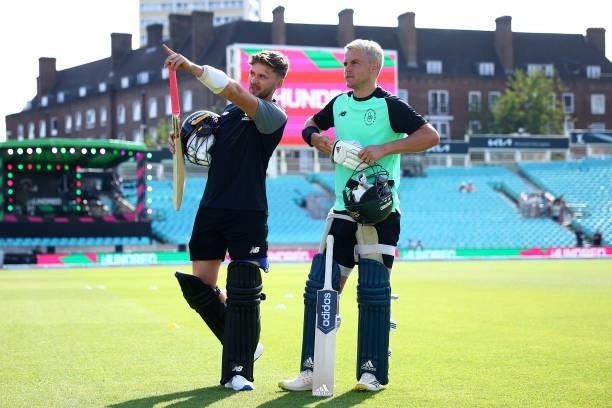 Joe Clarke of the Manchester Originals and Sam Curran of the Oval Invincibles speak ahead of The Hundred match between Oval Invincibles Men and...