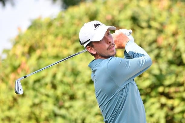 Bjorn Hellgren of Sweden plays his first shot on the 1st hole during the Day One of Italian Challenge at Margara Golf Club on July 22, 2021 in...