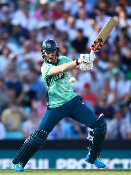 Sam Billings of the Oval Invincibles in action during The Hundred match between Oval Invincibles Men and Manchester Originals Men at The Kia Oval on...