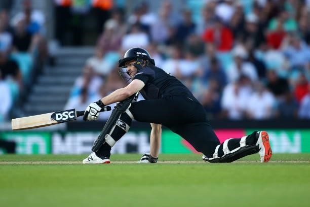 Colin Munro of the Manchester Originals in action during The Hundred match between Oval Invincibles Men and Manchester Originals Men at The Kia Oval...