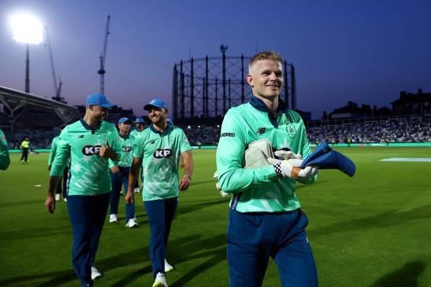 Sam Billings of the Oval Invincibles looks on following The Hundred match between Oval Invincibles Men and Manchester Originals Men at The Kia Oval...