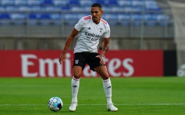 Gilberto of SL Benfica in action during the Pre-Season Friendly match between SL Benfica and Lille at Estadio Algarve on July 22, 2021 in Loule,...