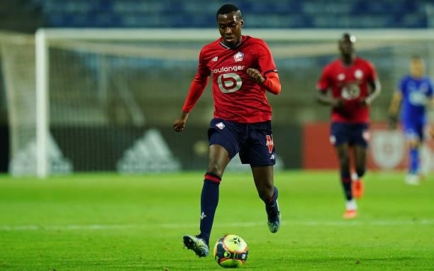 Isaac Lihadji of LOSC Lille in action during the Pre-Season Friendly match between SL Benfica and Lille at Estadio Algarve on July 22, 2021 in Loule,...