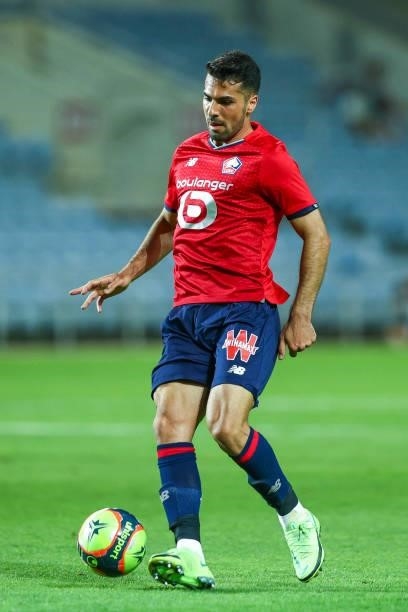 Zeki Celik of LOSC Lille during the Pre-Season Friendly match between SL Benfica and Lille at Estadio Algarve on July 22, 2021 in Faro, Portugal.