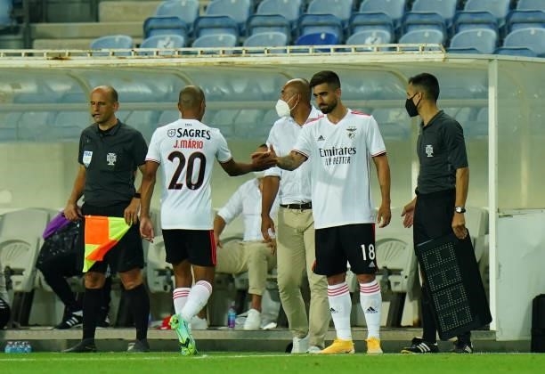 New signing Rodrigo Pinho of SL Benfica enters the pitch for Joao Mario of SL Benfica during the Pre-Season Friendly match between SL Benfica and...