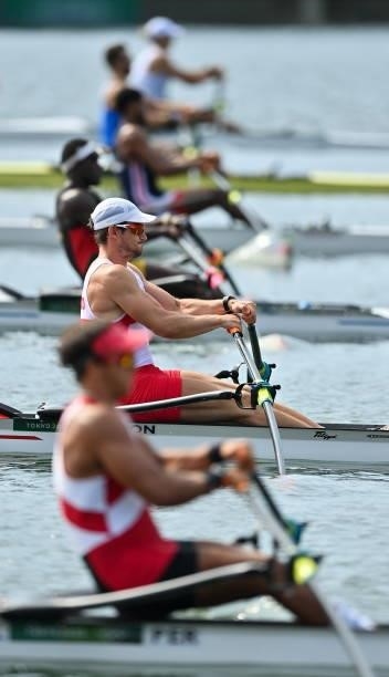 Tokyo , Japan - 23 July 2021; Quentin Antognelli of Monaco during the heats of the men's single sculls event at the Sea Forest Waterway during the...