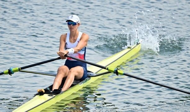 Tokyo , Japan - 23 July 2021; Victoria Thornley of Great Britain in action during the heats of the women's single sculls at the Sea Forest Waterway...