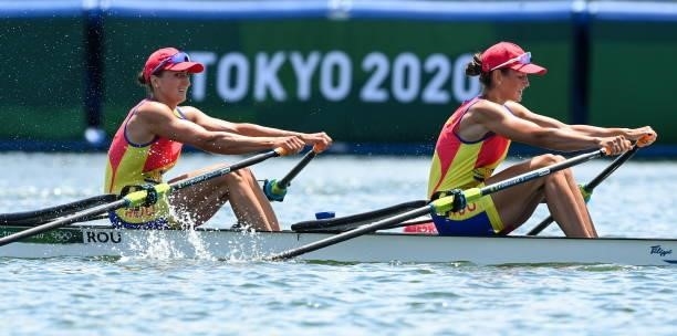 Tokyo , Japan - 23 July 2021; Ancuta Bodnar, left, and Simona Radis of Romania in action during the heats of the women's double sculls at the Sea...