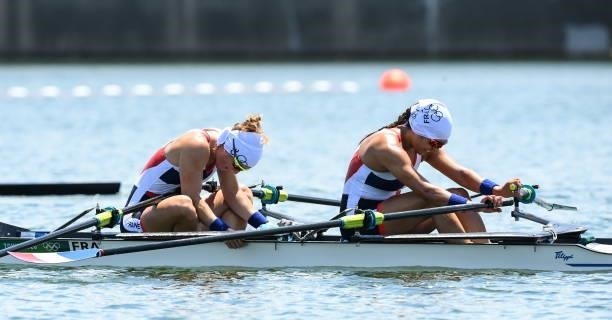 Tokyo , Japan - 23 July 2021; Helene Lefebvre, left, and Elodie Ravera-Scaramozzino of France after their heats of the women's double sculls at the...