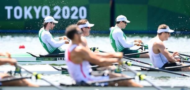 Tokyo , Japan - 23 July 2021; Ronan Byrne, left, and Philip Doyle of Ireland in action in their heat of the men's double sculls at the Sea Forest...