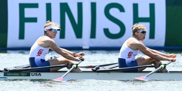 Tokyo , Japan - 23 July 2021; Kristina Wagner, left, and Gernevra Stone of the United States in action during the heats of the women's double sculls...