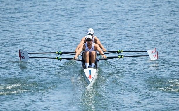 Tokyo , Japan - 23 July 2021; John Collins, stern, and Graeme Thomas of Great Britain in action during their heat of the men's double sculls at the...
