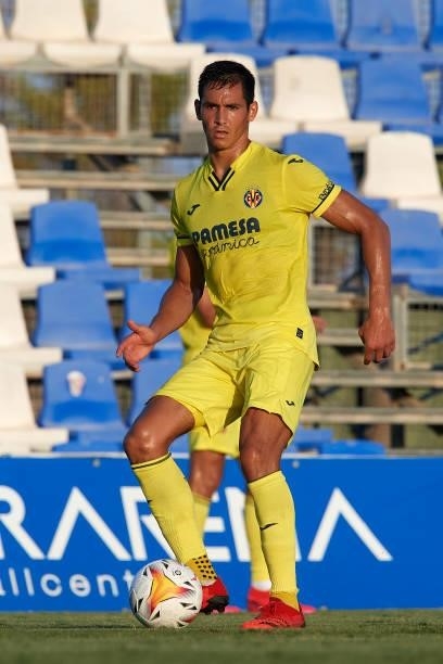 Aissa Mandi of Villarreal does passed during the pre-season friendly match between Olympique Lyonnais and Villarreal CF at Pinatar Arena on July 21,...