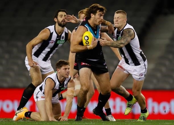 Scott Lycett of the Power in action during the 2021 AFL Round 19 match between the Port Adelaide Power and the Collingwood Magpies at Marvel Stadium...