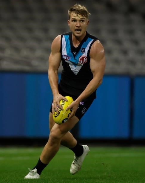 Ollie Wines of the Power in action during the 2021 AFL Round 19 match between the Port Adelaide Power and the Collingwood Magpies at Marvel Stadium...