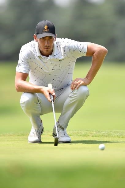 Ugo Coussaud of France lines up a put on the 10th hole during the Day Two of Italian Challenge at Margara Golf Club on July 22, 2021 in Solero, Italy.