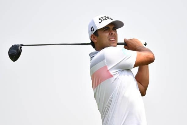 Dimitrios Papadatos of Australia plays his first shot on the 11th hole during the Day Two of Italian Challenge at Margara Golf Club on July 23, 2021...