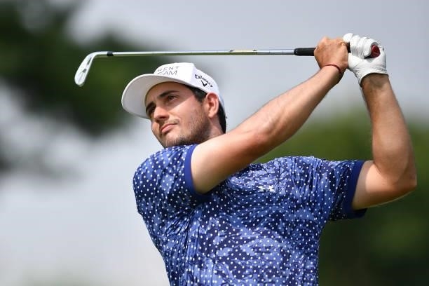 Julien Brun of France plays his first shot on the 6th hole during the Day Two of Italian Challenge at Margara Golf Club on July 22, 2021 in Solero,...