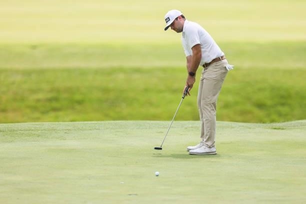 Stuart MacDonald of Canada putts on the 9th green during the second round of the Price Cutter Charity Championship presented by Dr. Pepper at...