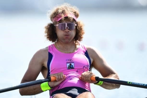 Bermuda's Dara Alizadeh competes in the men's single repechage during the Tokyo 2020 Olympic Games at the Sea Forest Waterway in Tokyo on July 24,...