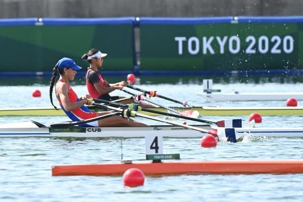Cuba's Milena Venega Cancio competes in the women's single repechage during the Tokyo 2020 Olympic Games at the Sea Forest Waterway in Tokyo on July...