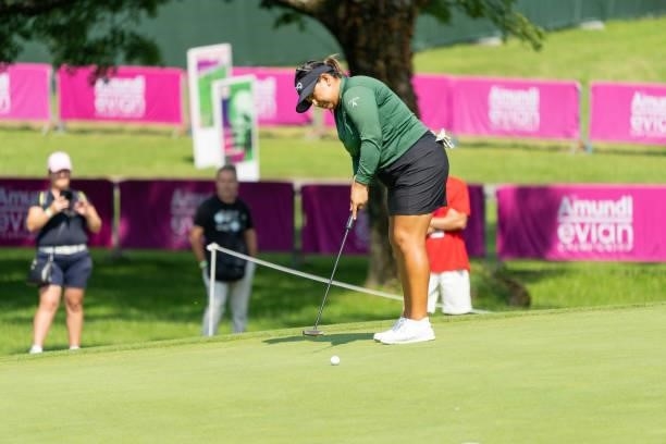 Inbee Park of South Korea plays a shot during day two of the The Amundi Evian Championship at Evian Resort Golf Club on July 23, 2021 in...