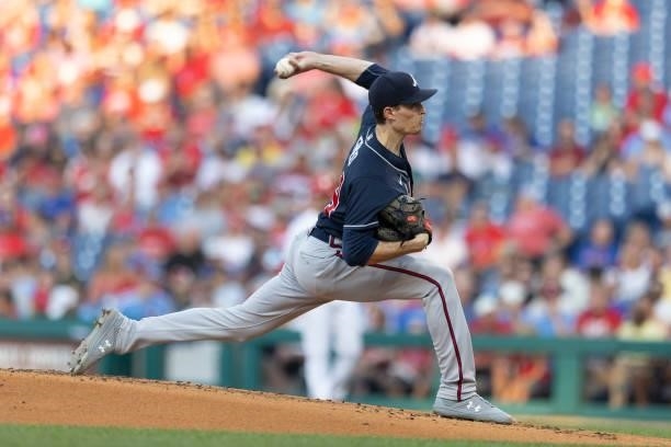 Max Fried of the Atlanta Braves throws a pitch in the bottom of the first inning against the Philadelphia Phillies at Citizens Bank Park on July 23,...