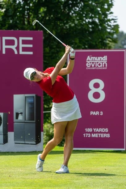 Jennifer Kupcho of the United States tees off on 8th hole during day two of the The Amundi Evian Championship at Evian Resort Golf Club on July 23,...