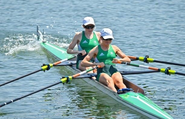 Tokyo , Japan - 24 July 2021; Aoife Casey, left, and Margaret Cremen of Ireland in action during the heats of the Women's Lightweight Double Sculls...
