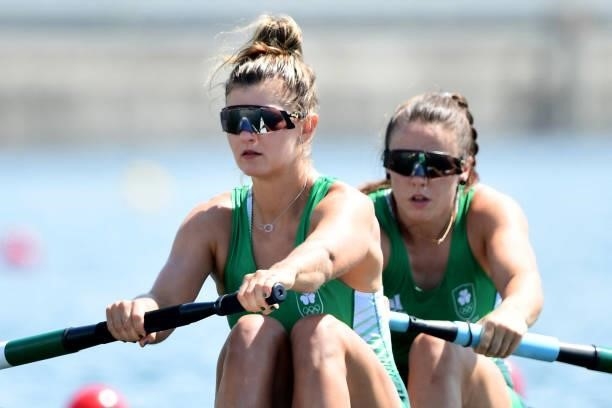 Ireland's Aileen Crowley and Ireland's Monika Dukarska compete in the women's pair heats during the Tokyo 2020 Olympic Games at the Sea Forest...