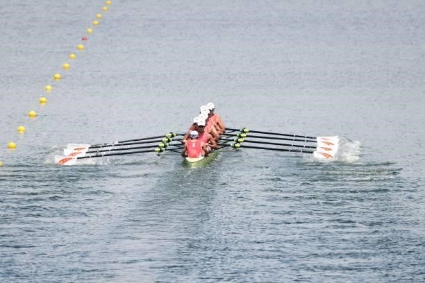 Team China competes in the women's eight heats during the Tokyo 2020 Olympic Games at the Sea Forest Waterway in Tokyo on July 24, 2021.