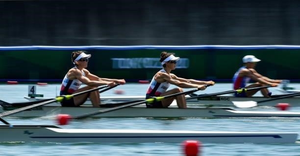 Tokyo , Japan - 24 July 2021; Emily Craig, left, and Imogen Grant of Great Britan in action during the heats of the Lightweight Women's Double Sculls...