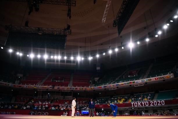 Judokas compete during the Tokyo 2020 Olympic Games at the Nippon Budokan in Tokyo on July 24, 2021.