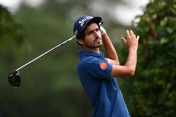 Javier Sainz of Spain plays his first shot on the 1st hole during the Day Three of Italian Challenge at Margara Golf Club on July 24, 2021 in Solero,...