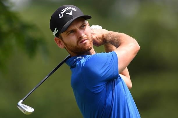 Daniel Gavins of England plays his first shot on the 1st hole during the Day Three of Italian Challenge at Margara Golf Club on July 24, 2021 in...