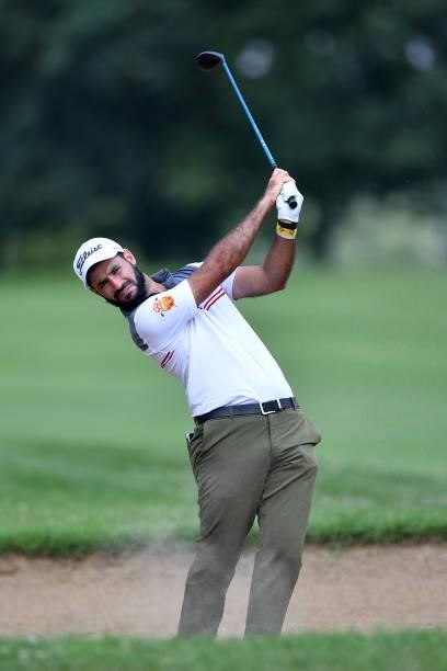 Santiago Tarrio of Spain plays his tee shot on the 2nd hole during the Day Three of Italian Challenge at Margara Golf Club on July 24, 2021 in...