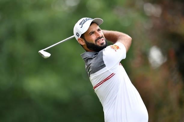 Santiago Tarrio of Spain plays his first shot on the 3th hole during the Day Three of Italian Challenge at Margara Golf Club on July 24, 2021 in...