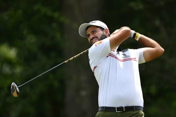Santiago Tarrio of Spain plays his first shot on the 5th hole during the Day Three of Italian Challenge at Margara Golf Club on July 24, 2021 in...