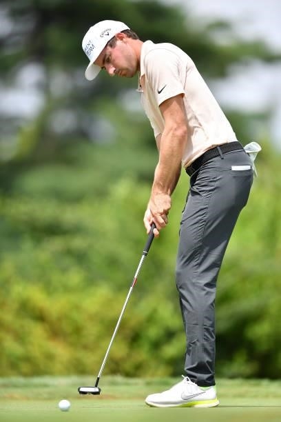 Frederic Lacroix of France plays his tee shot on the 5th hole during the Day Three of Italian Challenge at Margara Golf Club on July 24, 2021 in...
