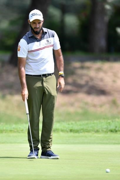 Santiago Tarrio of Spain lines up a putt on 9th green during the Day Three of Italian Challenge at Margara Golf Club on July 24, 2021 in Solero,...