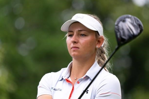 Emily Kristine Pedersen of Denmark looks on during day three of the The Amundi Evian Championship at Evian Resort Golf Club on July 24, 2021 in...