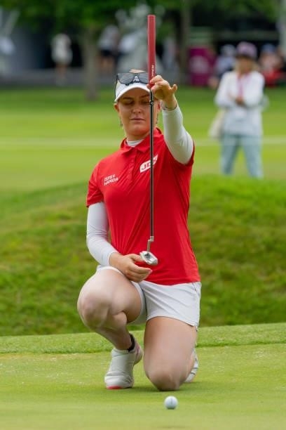 Charley Hull of England prepares for the shot during day three of the The Amundi Evian Championship at Evian Resort Golf Club on July 24, 2021 in...