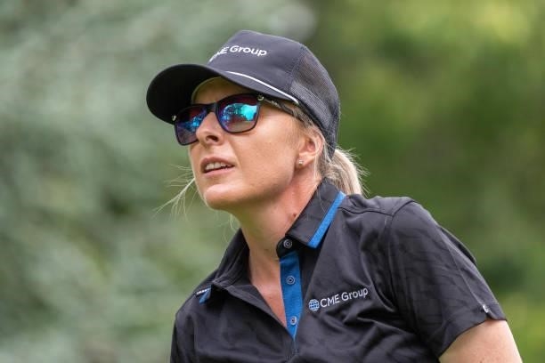 Sarah Kemp of Australia looks on during day three of the The Amundi Evian Championship at Evian Resort Golf Club on July 24, 2021 in Evian-les-Bains,...