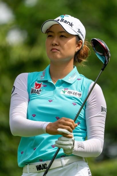 Minjee Lee of Australia looks on during day three of the The Amundi Evian Championship at Evian Resort Golf Club on July 24, 2021 in Evian-les-Bains,...