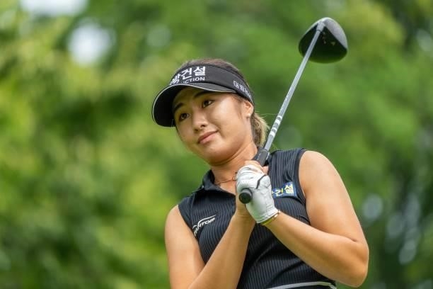 Jeongeun Lee of South Korea looks on during day three of the The Amundi Evian Championship at Evian Resort Golf Club on July 24, 2021 in...