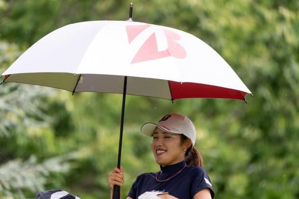 Ayaka Furue of Japan looks on during day three of the The Amundi Evian Championship at Evian Resort Golf Club on July 24, 2021 in Evian-les-Bains,...