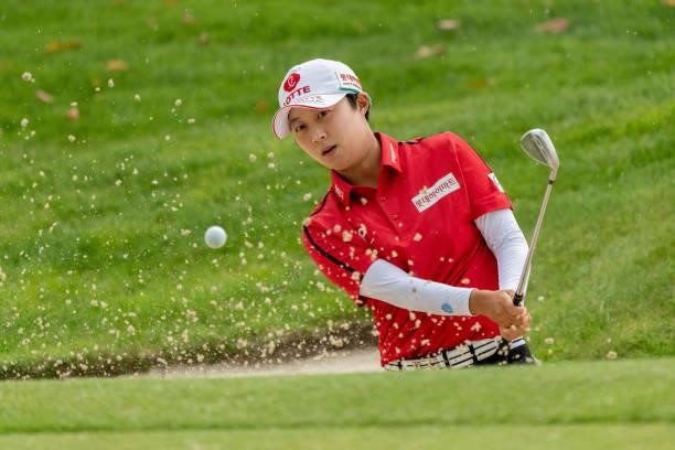 Hyo Joo Kim of South Korea plays a shot from bunker during day three of the The Amundi Evian Championship at Evian Resort Golf Club on July 24, 2021...