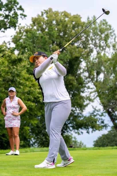 Inbee Park of South Korea tees off during day three of the The Amundi Evian Championship at Evian Resort Golf Club on July 24, 2021 in...