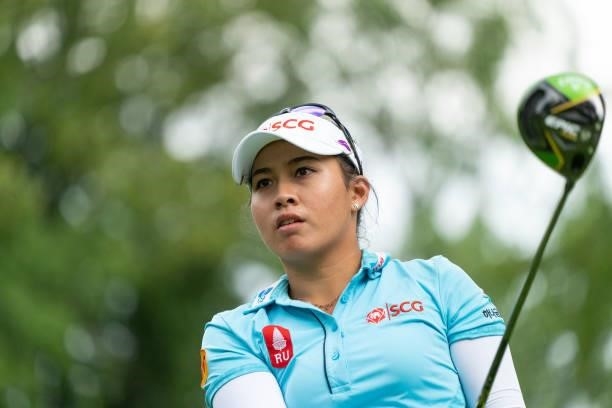 Atthaya Thitikul of Thailand looks on during day three of the The Amundi Evian Championship at Evian Resort Golf Club on July 24, 2021 in...